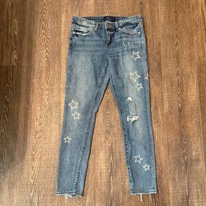 Lucky Brand Women's Skinny Jeans in Distressed Blue with Star Embroidery